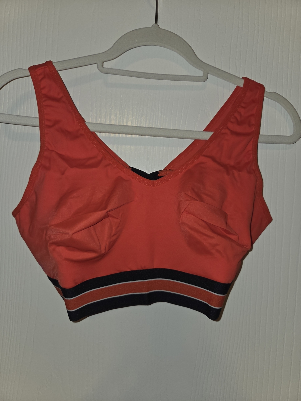 Ruby Ribbon Coral Sports Bralette with Striped Underband